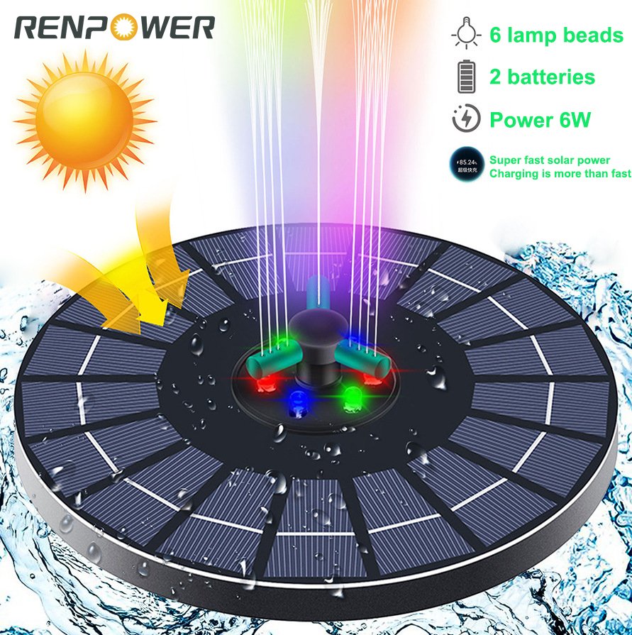 Napenergia szökőkút színes lámpákkal 4w6w forgó fúvóka tárolhatja az áramot a kerti tereprendezéshez úszó vízszivattyú szökőkút